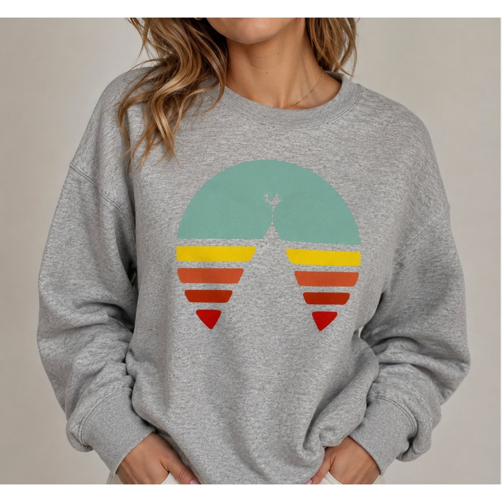 Indy Brand Sweatshirt Small Gray Retro Sunset Graphic Pullover‎ Cozy Indie Retro